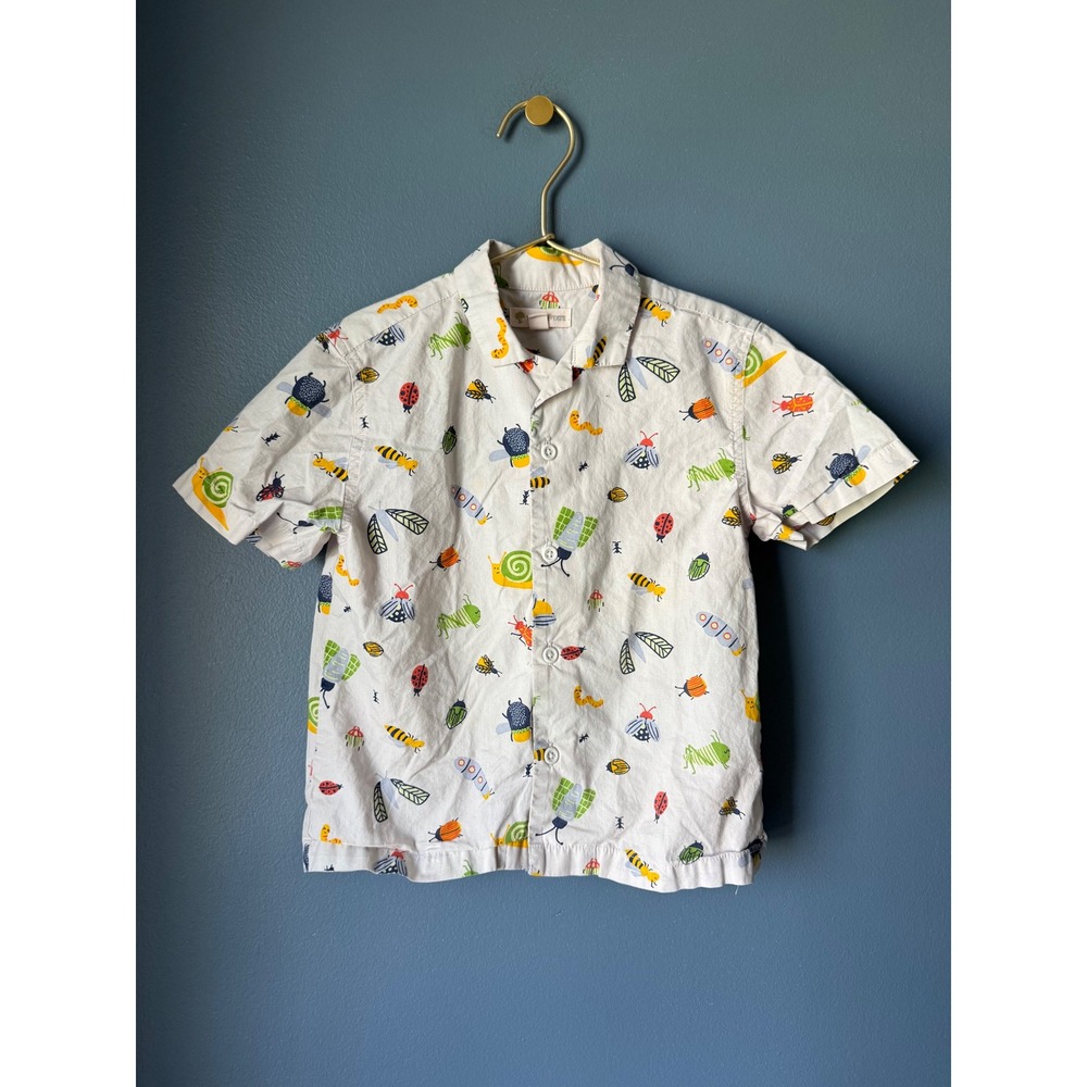 Tucker + Tate Kids White Bug Insect Print Short Sleeve Button Down Shirt Size 4